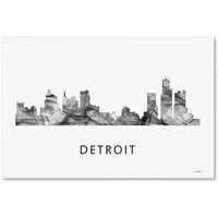 Védjegy képzőművészet 'Detroit Michigan Skyline WB-BW' vászon művészet Marlene Watson