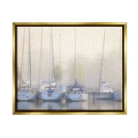 Stupell dokkolt vitorlás hajók kikötői reflexiós tájfestés Arany úszó keretes művészeti nyomtatási fal művészet