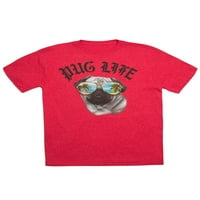 Pug Life piros rövid ujjú grafikus póló