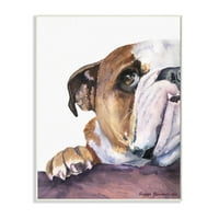 Stupell Industries Kíváncsi angol Bulldog Gaze Pet Dog Portré Fal plakk, 15, George Dyachenko tervezése