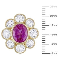 A Miabella női 8-CT létrehozott rózsaszín zafír létrehozott fehér zafír 10KT sárga arany virággyűrű