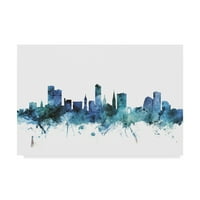 Védjegy képzőművészet 'Leicester Anglia kék kékeszöld Skyline' vászon művészet Michael Tompsett