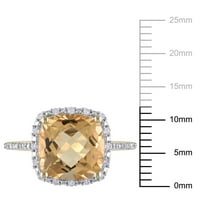 Miabella női 5- Carat T.G.W. Párna vágott citrin és karat T.W. Gyémánt 10KT sárga arany halo koktélgyűrű