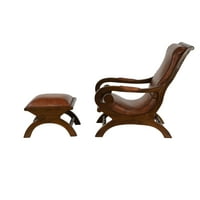 Decmode hagyományos fa ívelt akcentes szék oszmánnal, 36 w 16 H -készlet, vöröses barna bőr fa kivitel