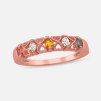 Személyre szabott szív -szív -tervezés Birthstone Family Ring 10K és 14K aranyban