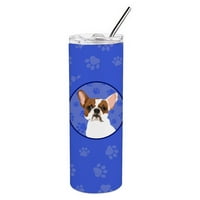 Caroline kincsei wdk1096tbl Francia Bulldog fehér Design Rozsdamentes acél oz vékony pohár, kék, oz