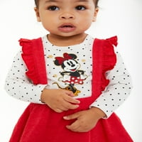Disney Minnie Mouse kislány felső, Pinafore és harisnya ruha szett, 3 darabos, méretek 0 3 hónapos