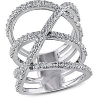 2- Carat T.G.W. Fehér topaz sterling ezüst keresztező gyűrű