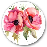 Designart 'Stilizált rózsaszín mákvirágok' Hagyományos körfém fali művészet - 11 lemez