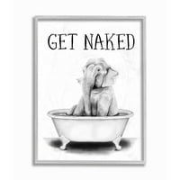 Stupell Industries Elefánt fürdőszoba humor meztelen mondat állati kád keretes fali művészete, Rachel Nieman, 16 20
