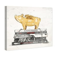 Wynwood Studio Fashion and Glam Wall Art vászon nyomatok 'Flying Pig Books Luxe' Books - Gold, Fehér