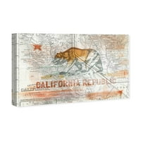 Wynwood Studio Maps and Flags Wall Art vászon nyomatok 'Kaliforniai Republic Map' Us államok térképek - piros, fehér