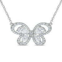 1- Carat T.G.W. Létrehozott fehér moissanit sterling ezüst pillangó nyaklánc