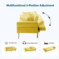Aukfa 84 széles bársony futon konvertibilis kanapé nappali, összecsukható kar, párnák, sárga