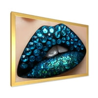 Designart 'Woman ajkak fekete rúzs kék gyémántok modern keretes művészeti nyomtatása