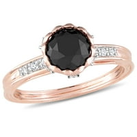 Carat T.W. Fekete -fehér gyémánt 10KT rózsa arany eljegyzési gyűrű