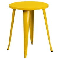 Flash bútorok Napoleon kereskedelmi fokozat 24 kerek sárga fém Beltéri-Kültéri asztali szett függőleges léc hátsó székekkel