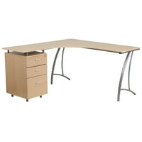 Flash bútorok Bükk laminált L-alakú íróasztal három fiókos talapzattal