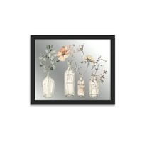 A Stupell Industries Wall Mirror, a tavaszi vidéki virágokkal, vintage üvegekbe nyomtatva, fekete kerettel, 20