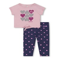 Baby Girls & Toddler Girls Rövid ujjú nyakkendő-elülső szív póló & Leggings, Ruhakészlet