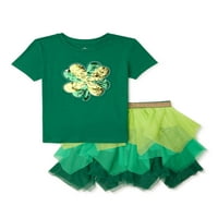 St. Patrick ' s Day Girls grafikus póló és szoknya, 2 részes Ruhakészlet, 4-18 méret