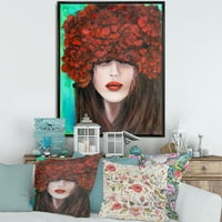 Portré egy fiatal hölgy, vörös virágokkal keretes festmény vászon művészeti nyomtatás
