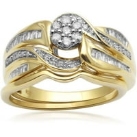 Carat T.W. Gyémánt 14KT arany a sterling ezüst menyasszonyi szett felett