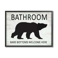 Fürdőszoba csupasz fenekű üdvözlöm itt vicces rusztikus medve keretes festmény művészeti nyomtatás