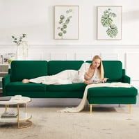 Aukfa szekcionált kanapé-nappali bársonyos kanapé, jobb kezével- fém lábak- zöld