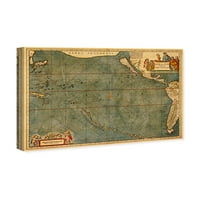 Wynwood Studio Maps and Flags Wall Art Canvas nyomatok 'Mare Pacificum Map 1600s' Tengeri térképek - Kék, Fehér