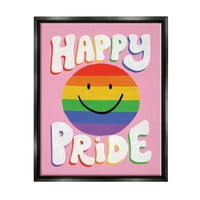Stupell Industries Happy Pride Retro Rainbow Smiley Holiday festmény fekete úszó keretes művészeti nyomtatási fal művészet