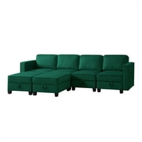 Aukfa 116 Velvet tároló szekcionális kanapé nappali, moduláris alvó kanapé U alakú kanapé, zöld