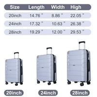Hardside bőrönd fonó kerekek PP poggyászkészlet Könnyű bőrönd TSA zárral - 3 darabos szett - szürke