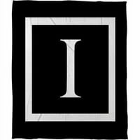 Hüvelykujj -klasszikus blokk monogram gyapjú dobás, fekete