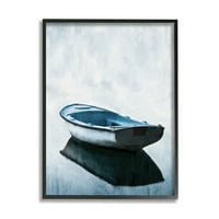 Stupell Industries békés sor csónak úszó reflexiós tó víz grafikus művészete fekete keretes művészet nyomtatott fali művészet,