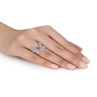 Miabella női 1- Carat T.G.W. Rózsaszín és fehér topaz sterling ezüst virággyűrű