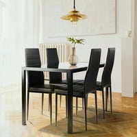 Étkezőasztal készlet üveg étkezőasztal fau bőr szék, fekete