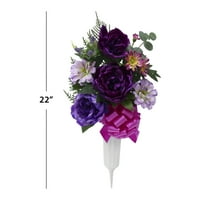 Mainstays 22 Mesterséges selyem lila vegyes bazsarózsa és Zinnia temető virágok kis lapos váza
