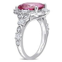 Carat T.G.W. Rózsaszín topaz, fehér zafír és gyémánt akcentus 10 kt fehérarany vintage gyűrű