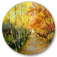 Designart 'út az őszi erdőkön a folyó mentén' hagyományos körfém fali művészet - 23 -as lemez
