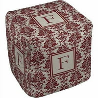 Tollprintz Damask Monogram Pouf, Crimson