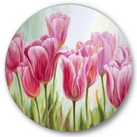 Designart 'Virágzó piros és rózsaszín tulipán virágok hagyományos körfém fali művészete - 29 -es lemez