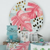 Designart 'Durva ecsetvonások rózsaszín színű Monstera II' trópusi körfém fali művészet - 23 -as lemez