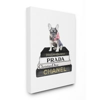 Stupell Industries divattervező Pet Dog Bookstack fekete arany akvarell vászon fali művészet, Amanda Greenwood