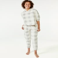 JoySpun női csillag nyomtatott plüss kapucnis és nadrág pizsama szett, 2 darab, 3x-os méretek