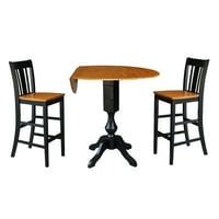 Nemzetközi koncepciók 3 darabos tömörfa Bármagasságú étkezőkészlet 42 kerek talapzat asztallal és léc hátsó székekkel, fekete