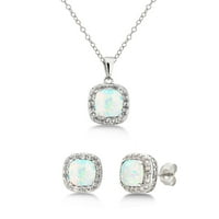 Arista Diamond Accent létrehozott opál és fehér zafír fülbevalók és nyaklánc ékszer ajándék sterling ezüstben, 18