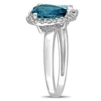 Miabella női 2- Carat T.G.W. London & Sky Blue Topaz és Carat T.W. Gyémánt 10KT Fehérarú szív és könnycsepp 2-Stone Halo Ring