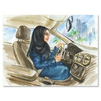 Designart 'Arab Lady Autóvezetés I' Modern Vászon Falfestmény Nyomtatás