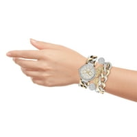 Kendall + Kylie Női Watch vastag láncszíj ezüst és arany kronográf megjelenés és érme karkötő készlet